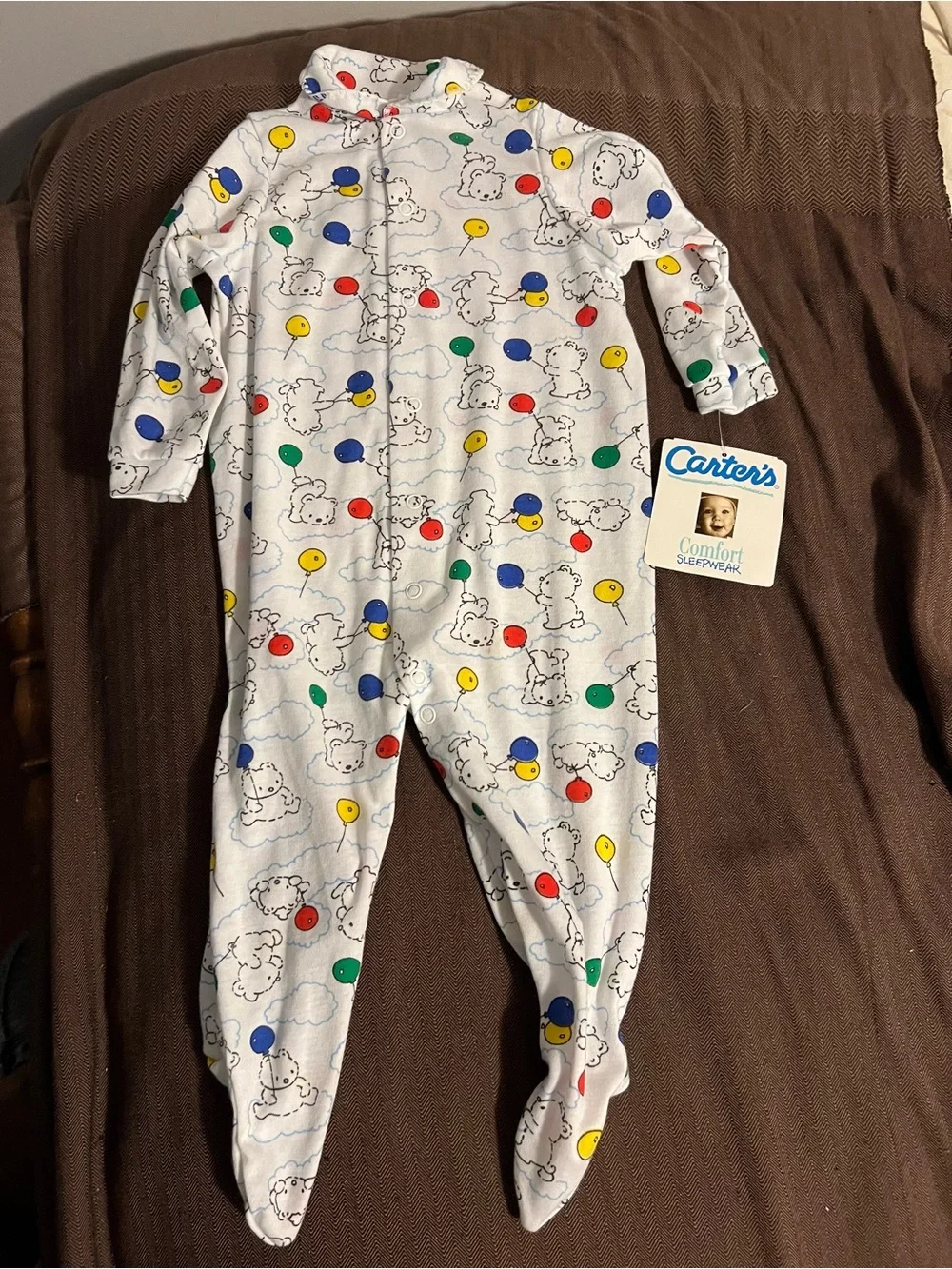 NWT VTG Carters 18-23 lbs Balloon Bear One Piece Red Blue Green Yellow Snap Foot
